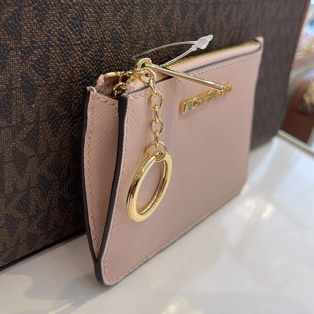MICHAEL KORS Jet Set Travel Small Saffiano Leather Top Zip Coin Pouch Wth ID NWT